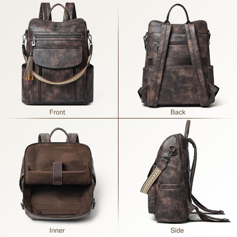 Women Laptop Backpack 15.6" Leather Travel Work Water Resistant Coffee6