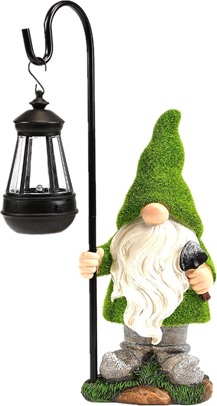 12IN Garden Sculptures & Statues Garden Gnomes Statue with Solar Lights - Outdoo0