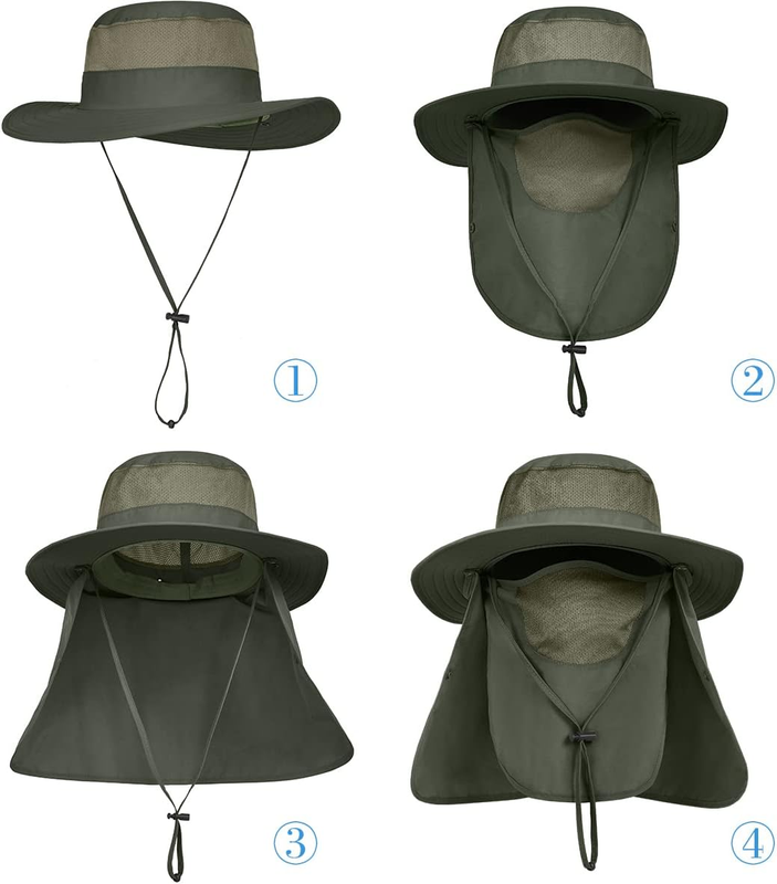 Men's Wide Brim Fishing Hat 3 Pack UPF 50+ Face Neck Flap Cap3