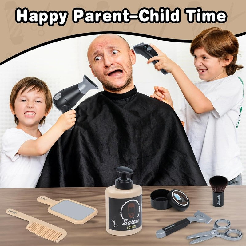 Kids Barber Shop Playset 10Pc Pretend Shaving Kit with Storage5