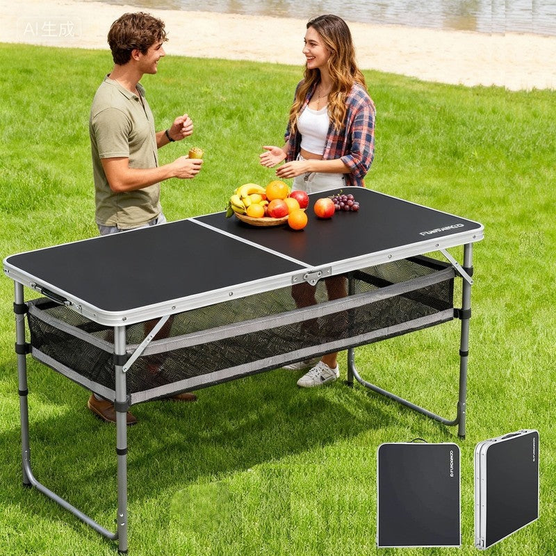 2.7Ft Black Portable Folding Card Table with Adjustable Mesh Storage Bag Card Ta8