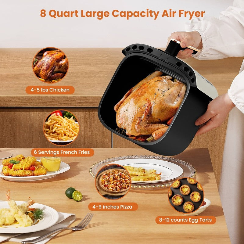 Large 7.5QT Air Fryer, 8 in 1 Touchscreen, 1700W, Cream White Design4