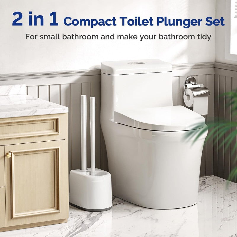 Toilet Plunger & Bowl Brush Combo Heavy Duty Rubber Deep Clean White5