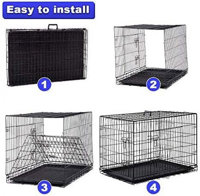 24" Foldable Metal Dog Crate Small Dogs Double Door Divider Black Tray1