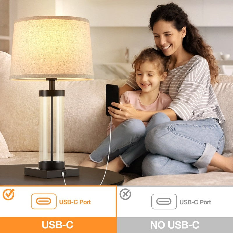 Dimmable Glass Table Lamps Set of 2 with USB Ports for Modern Living Room1