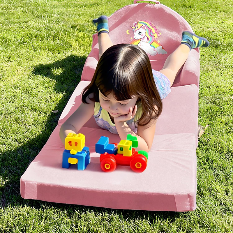 Unicorn Kids Foldable Sofa Bed w/ Washable Cover, Crystal Velvet Toddler Chair1