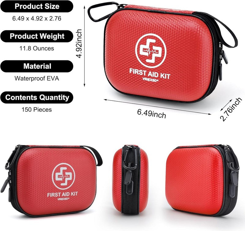 Mini First Aid Kit - 150 Piece Small Waterproof Hard Shell Medical Kit for Home,1