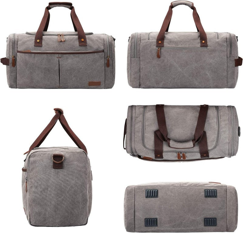 45L Canvas Duffle Bag Travel Weekender Overnight w/ Shoes Compartment Men5