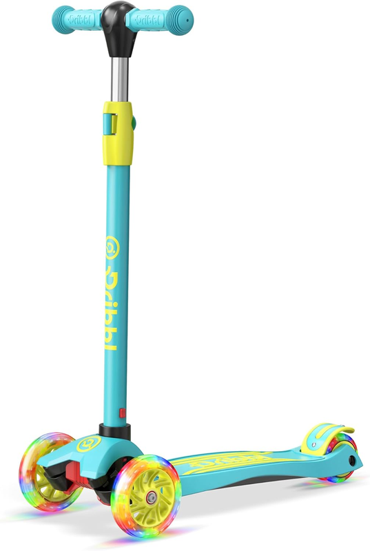 3 Wheel Kids Scooter Lean to Steer Adjustable Handlebar Wide Deck Aqua/Yellow11