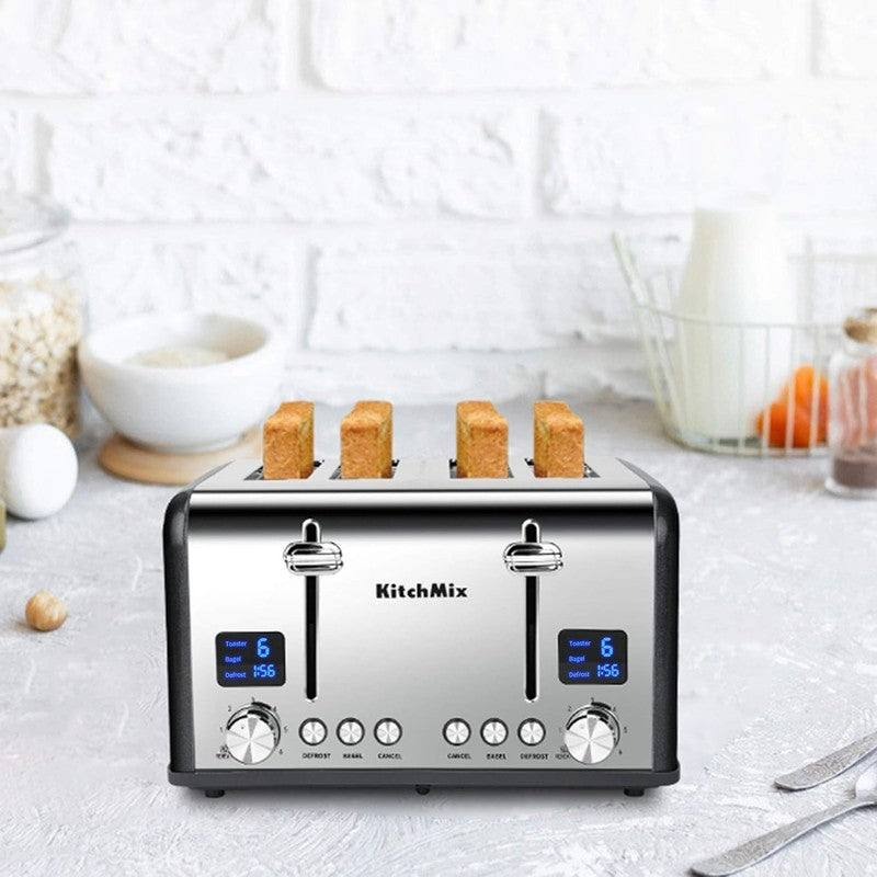 4 Slice Toaster Gray - Stainless Steel, LCD Timer, Wide Slots, Dual Screen7