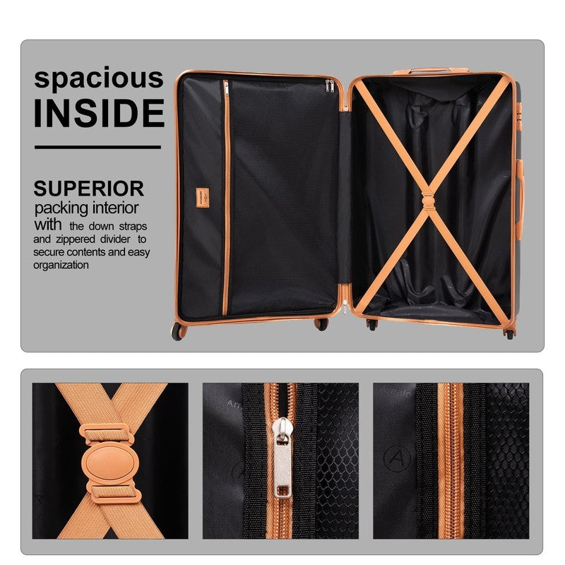3Pc Hardside Luggage Set TSA Spinner Suitcase Duffle Packing Cubes Black3