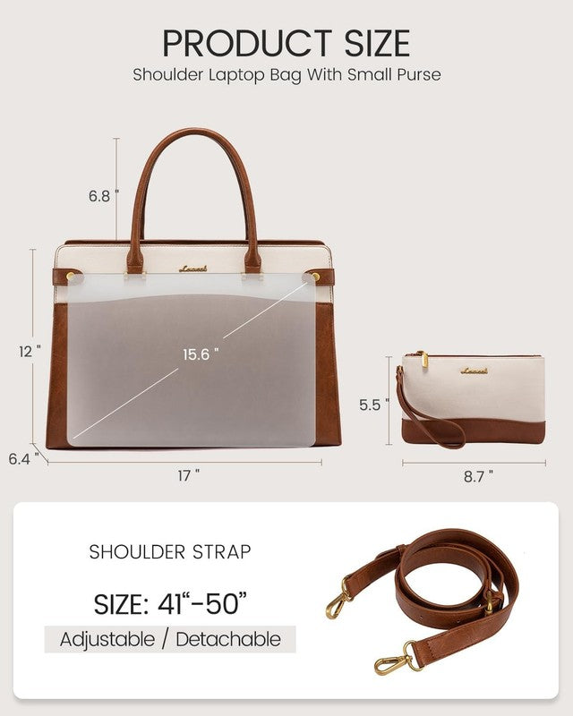 15.6" Laptop Bag for Women Vintage Leather Waterproof Tote Briefcase Brown-Beige5