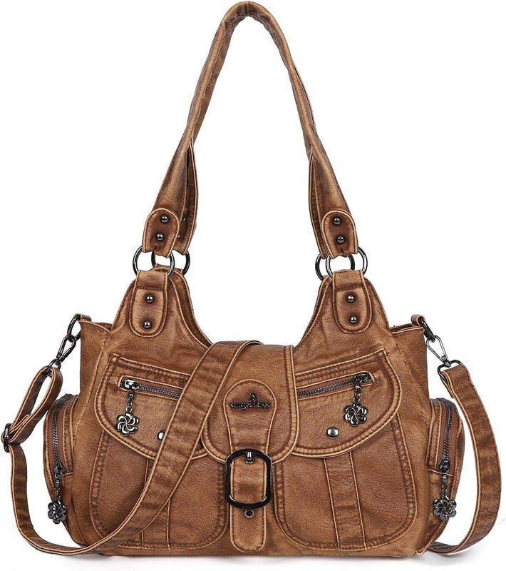 Women's Vegan Leather Hobo Shoulder Tote Crossbody Purse1