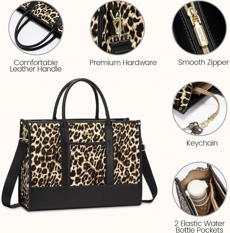 Laptop Tote Bag for Women, Lightweight Pu Leather Work Tote Bag with Clutch Purs1