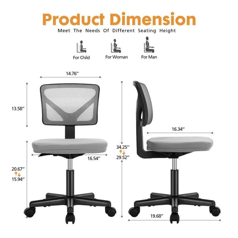 Home Office Desk Chair Armless Mesh Swivel Adjustable Low Back Grey7