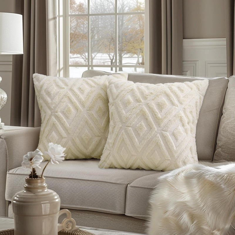 Set of 2 Decorative Throw Pillow Covers 18x18 Soft Beige for Couch1