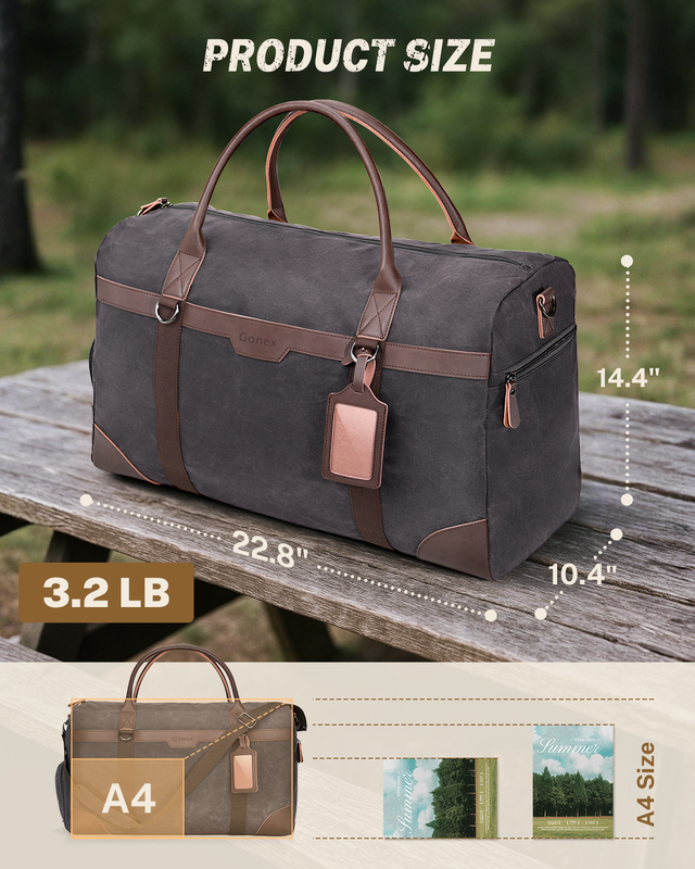 55L Waxed Canvas Duffle Bag Vintage Weekender Travel Duffel w/Shoe Comp3