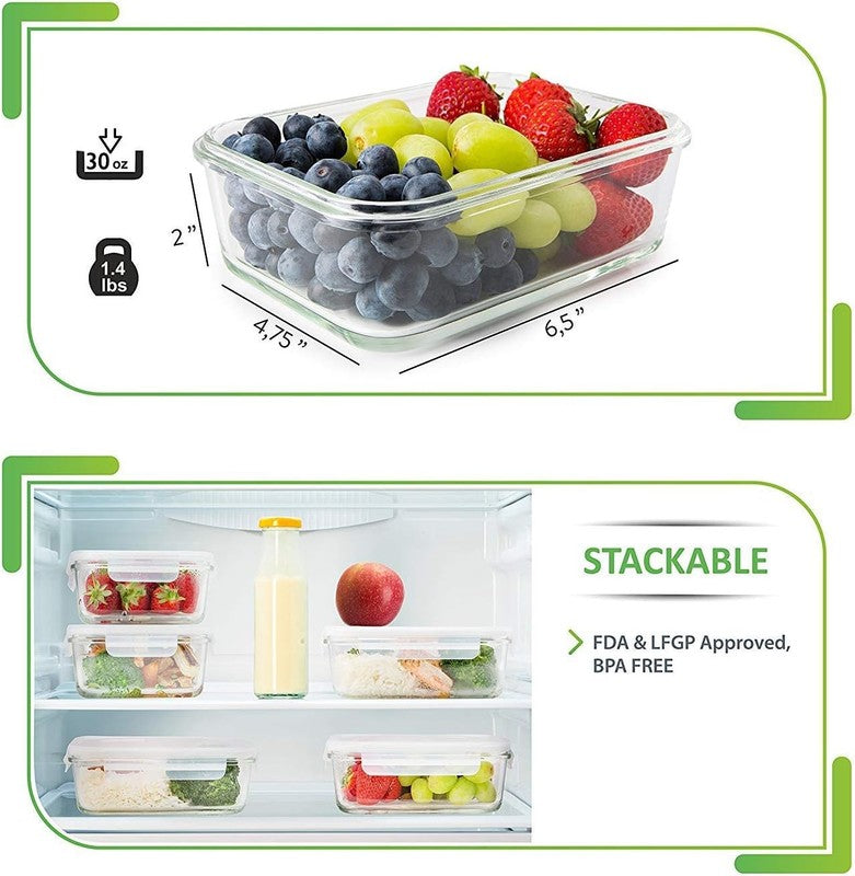 Prepnaturals 5 Pack 30oz Glass Meal Prep Containers Multi Compartment5