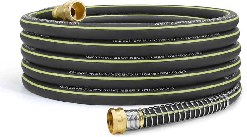 Lightweight Rubber Garden Hose 50 Ft, 5/8" Hybrid Rubber Hose with Solid Brass F10