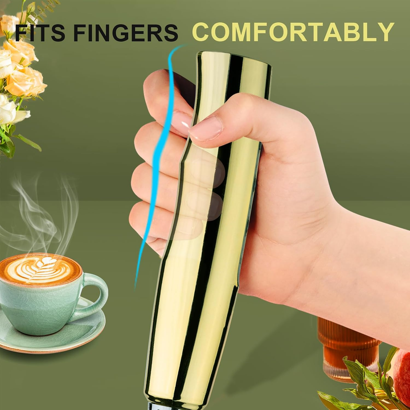 Milk Frother Handheld Champagne Gold Rechargeable 3 Speed 3 Heads Whisk4