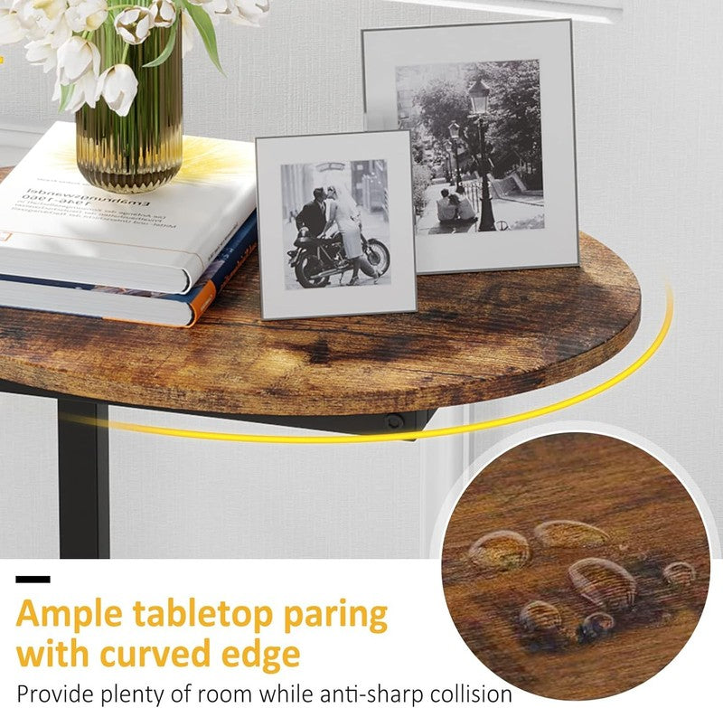 Rustic Brown C Shaped Side End Table Wood Sofa Table Metal Frame3