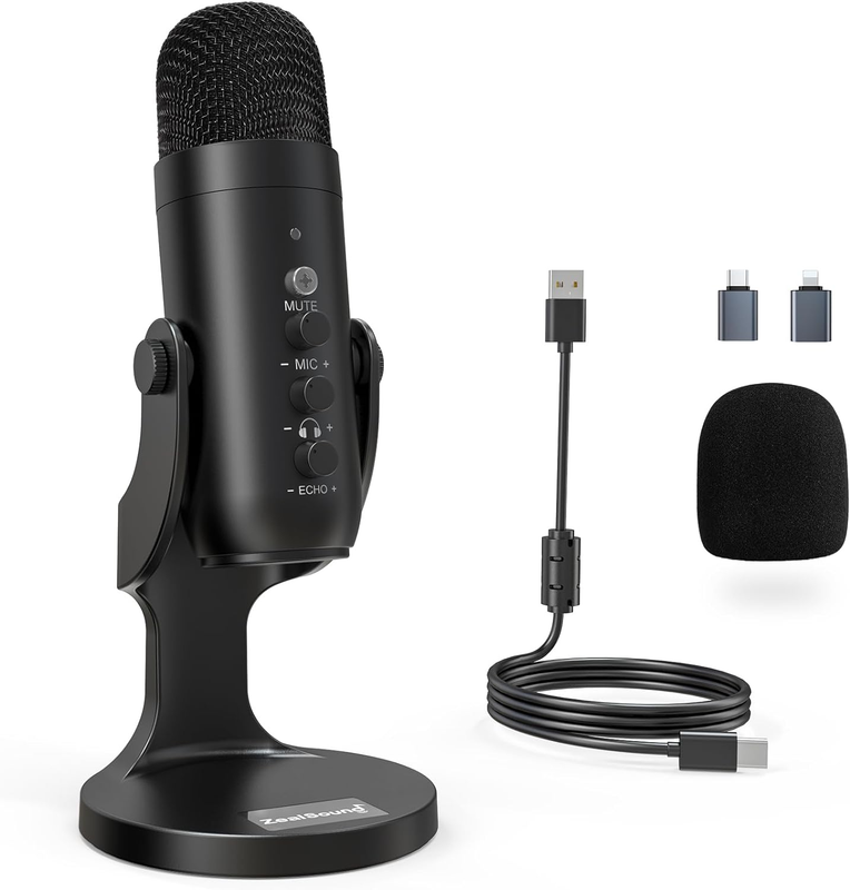 Podcast USB Microphone Noise Canceling w/ Gain Volume Mute for PC Mac Android11