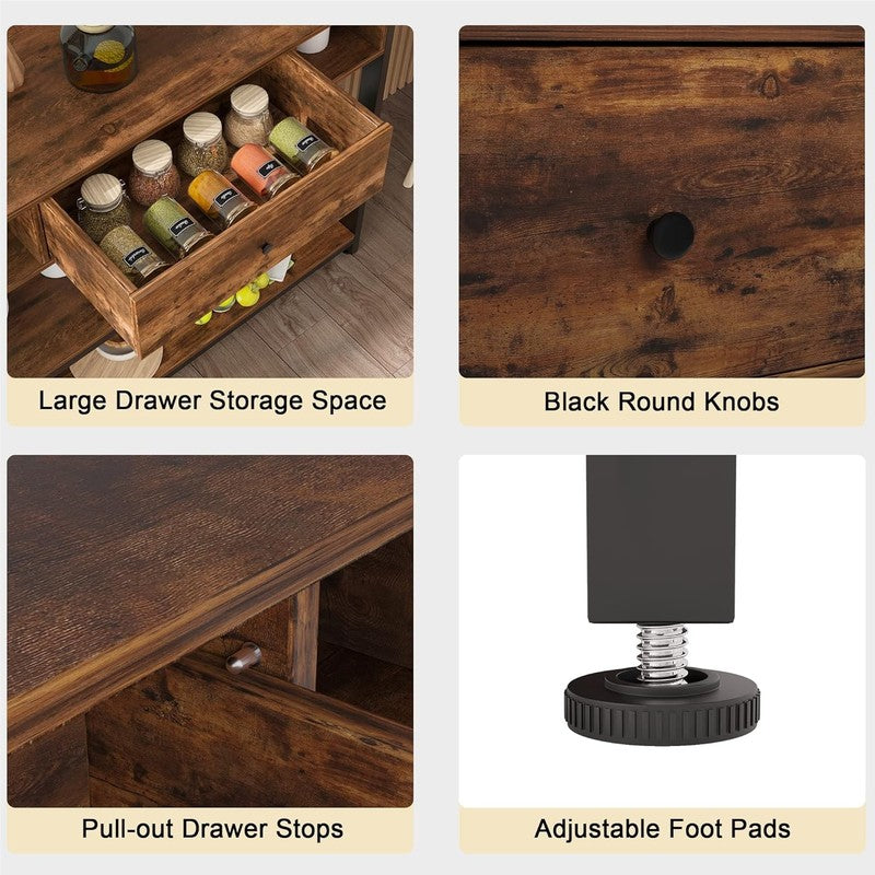 47'' Console Table Rustic Brown Industrial Entryway Sofa Table Drawer Shelves5
