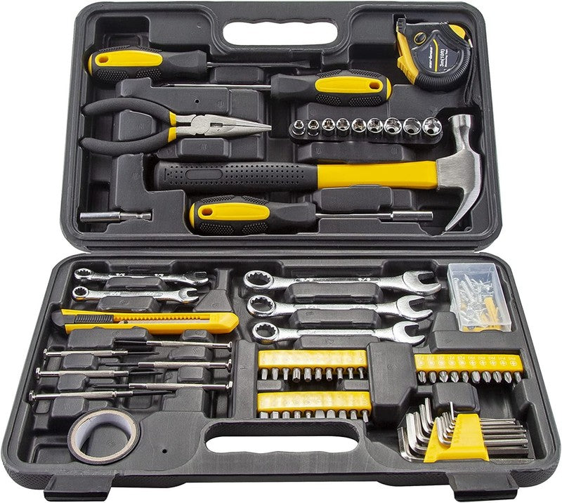 148-Pc Hand Tool Kit with Plastic Toolbox General & Automotive Set Yellow4