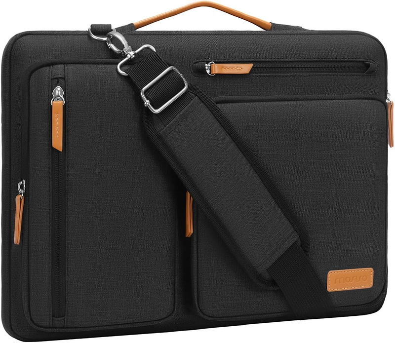 15.6 Inch Laptop Shoulder Bag 360 Protective Messenger 4 Zipper Pockets Black0