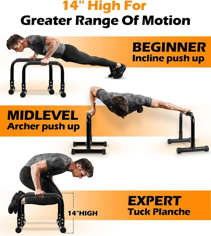 14" Push Up Parallettes & Dip Bars Heavy Duty Foam Handle Calisthenics L Sit3