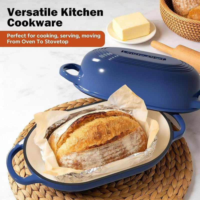 5QT Cast Iron Dutch Oven Bread Kit w/ Banneton Lame Blue5