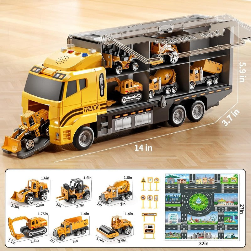 Toddler Boys Construction Truck Vehicle Toy Set with Play Mat and Die-Cast Toy C5