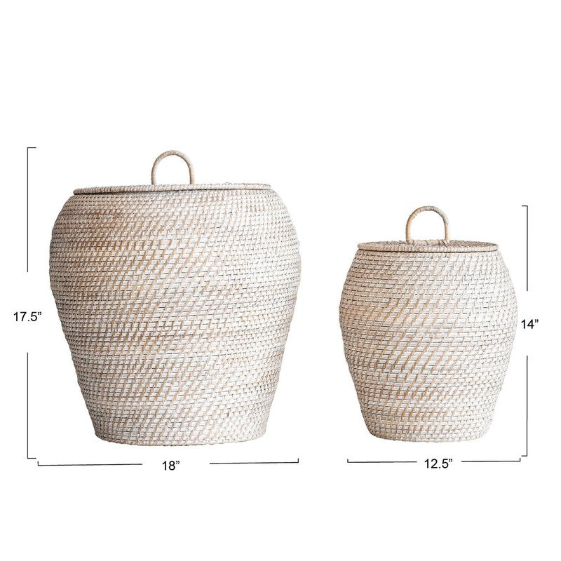 Set of 2 Hand-Woven Rattan Wicker Storage Baskets with Lids2
