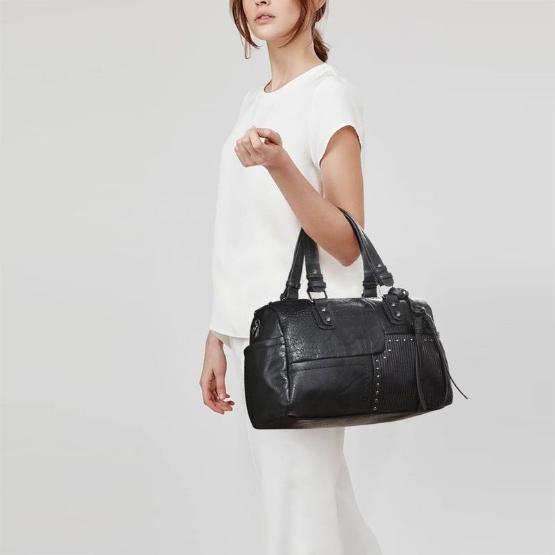 Women Soft Vegan Leather Barrel Bags Large Top Handle Totes Satchel Handbags Sho1