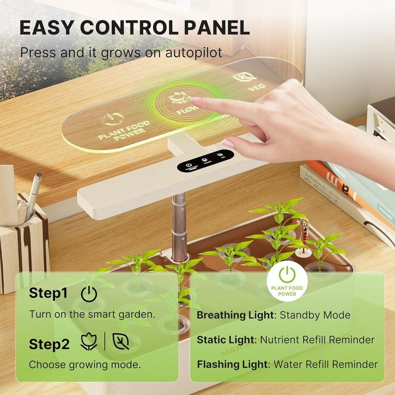 12 Pod Hydroponics System 24W LED Grow Light Indoor Herb Garden Kit Beige5