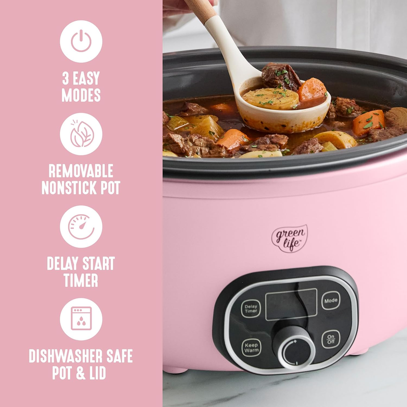 6QT Slow Cooker, Non-Toxic Pfas-Free Ceramic Nonstick Removable Interior Bowl, P6