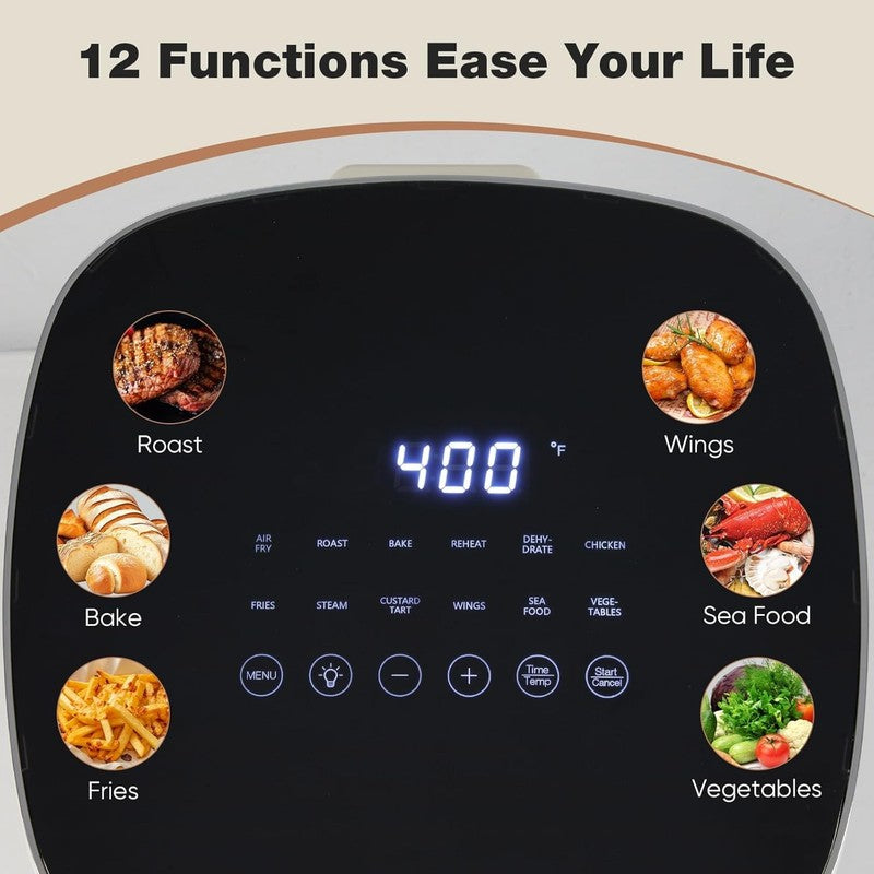 6QT Square Air Fryer, 12-in-1, Air Fry, Roast, Dehydrate, Bake, 400°F, Beige1