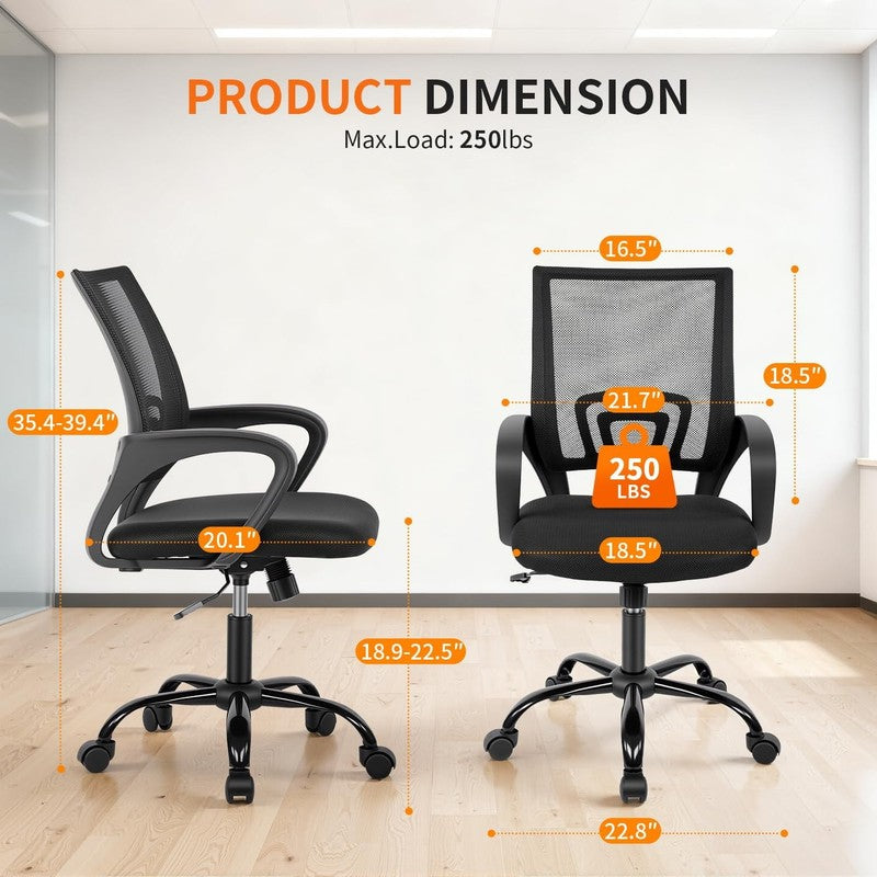 Ergonomic Home Office Chair, Adjustable Lumbar Support and Height, with Arms, Bl3