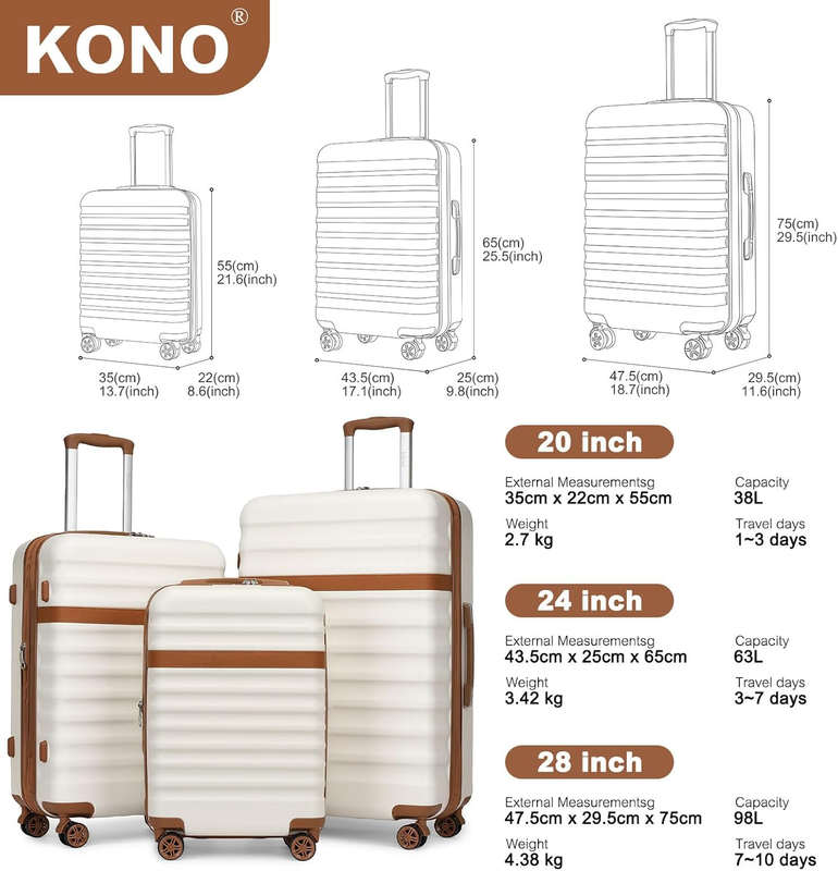 28 Inch Expandable Hardside Luggage ABS PC TSA Lock Suitcase Cream White5