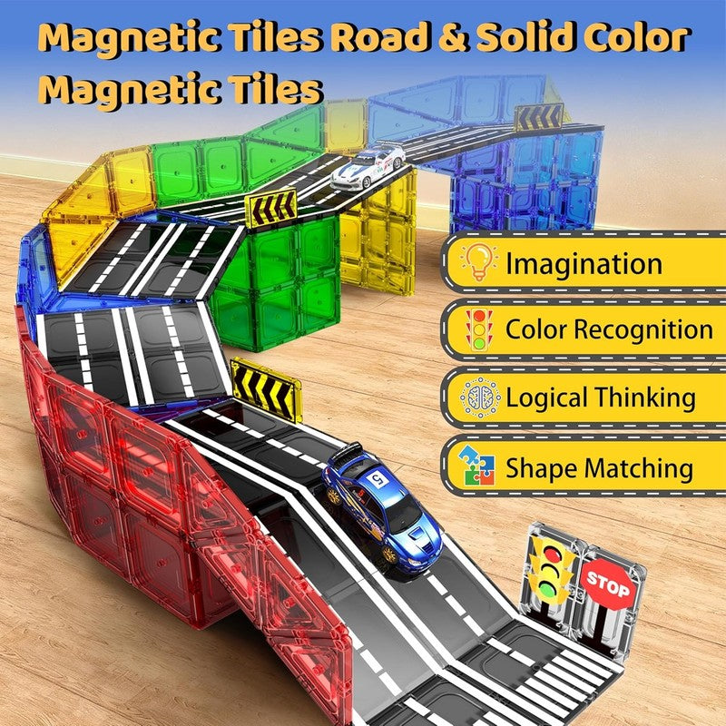 Magnetic Tiles Road Set – Montessori Building Blocks STEM Toy for Kids Ages 3–81