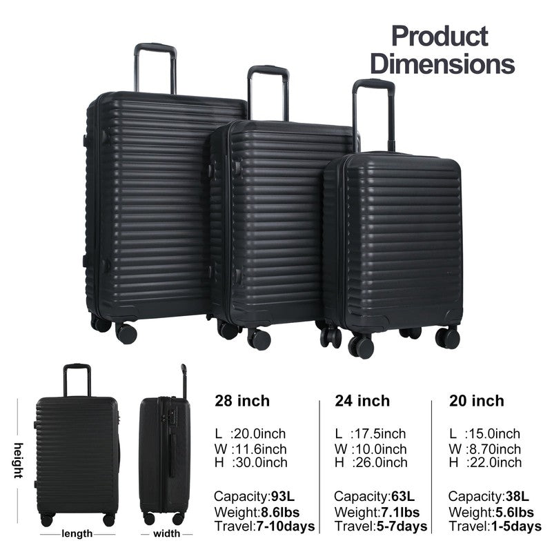 3 Piece Hardside Luggage Set Hardshell Lightweight Suitcase with TSA Lock Spinne7