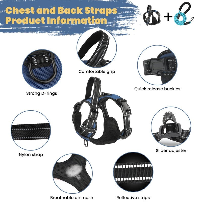 No Pull Dog Harness & Leash Set, Reflective Adjustable Soft Vest Small7