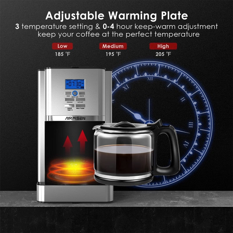 12 Cup Drip Coffee Maker Programmable Stainless Steel Self Cleaning Machine3