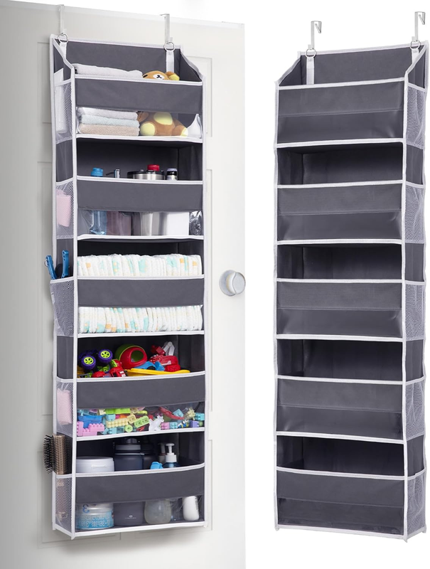 1 Pack over Door Organizer with 5 Large Pockets 10 Mesh Side Pockets, 44 Lbs Wei8
