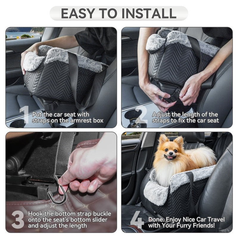 Center Console Dog Car Seat, Portable Car Seat for Dogs with Safe Protective Hoo4