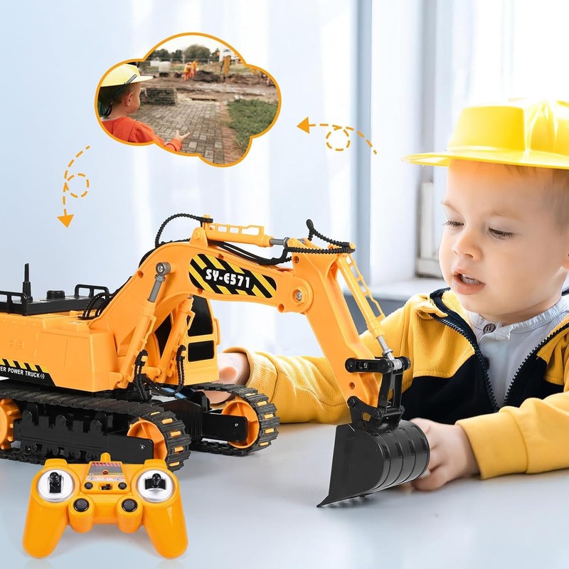 Remote Control Excavator Toy 2 Batteries RC Construction Sandbox Digger 3 14 Yrs6