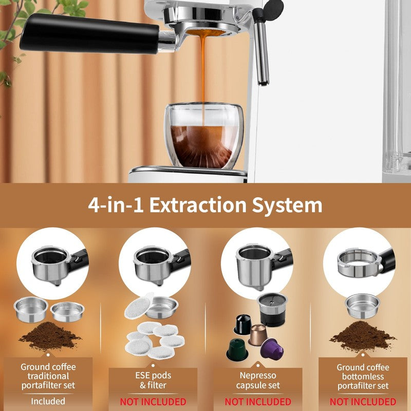 20 Bar Espresso Machine, Coffee Maker with Milk Frother，White2