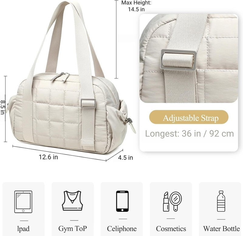 Mini Gym Bag Women Quilted Duffel Wet Compartment Coin Purse Yoga Dance Beige2