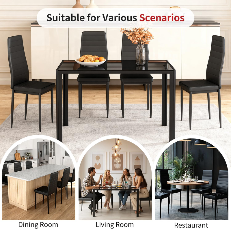 Set of 4 Dining Chairs Black Upholstered Faux Leather Dining Room Easy Assembly6
