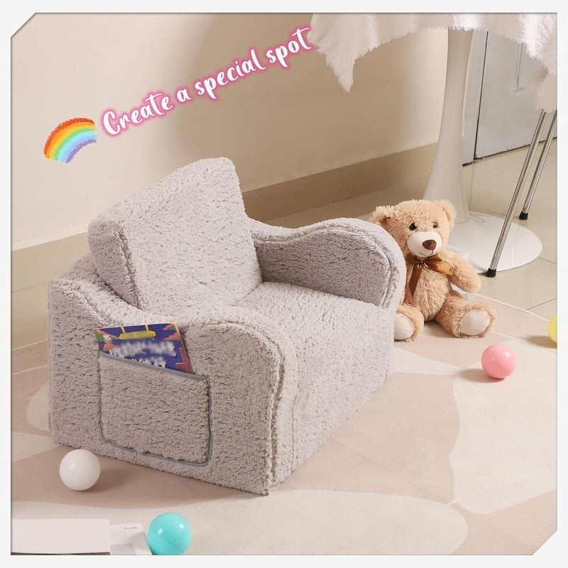 Kids 2 in 1 Flip Out Foam Sofa Couch w/ Soft Sherpa Cover, Grey4